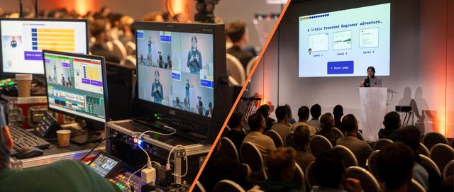 Attendees discussing with algolia team in sponsor booths